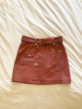 bagatelle Rust Leather Belted Mini Skirt